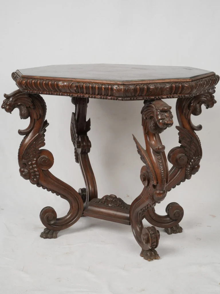 19th Century French Walnut Chimera Console Table w/ Slate Top (1880) 33"