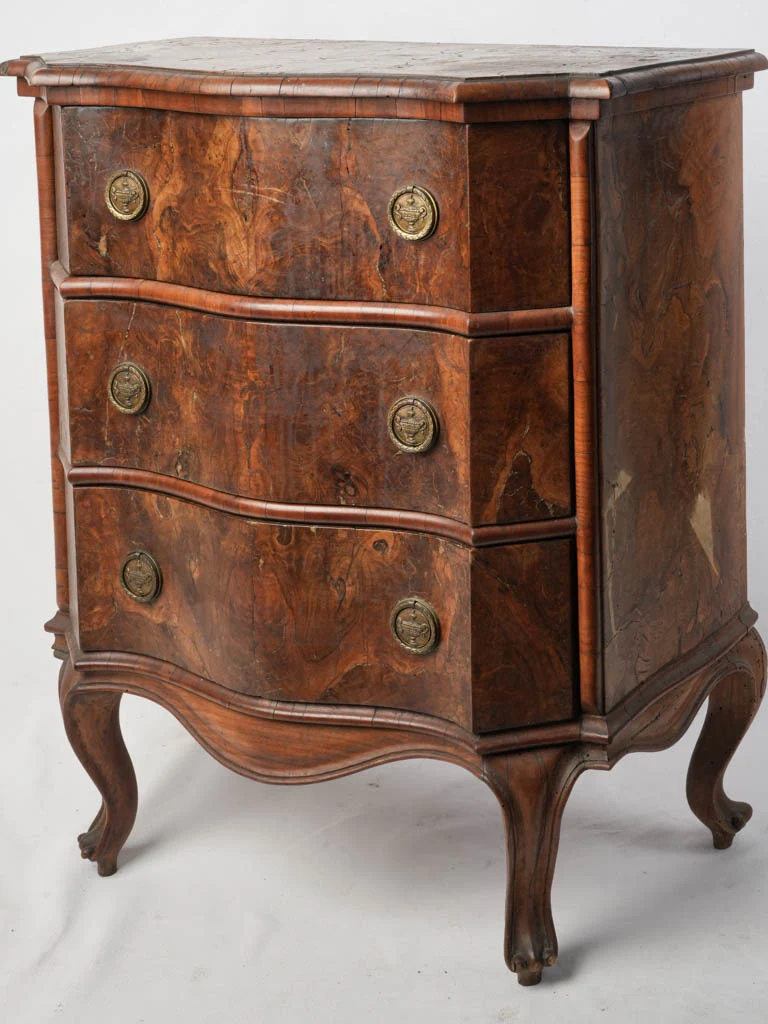 Charming Petite Antique Italian Serpentine Walnut Burl Commode - 32"