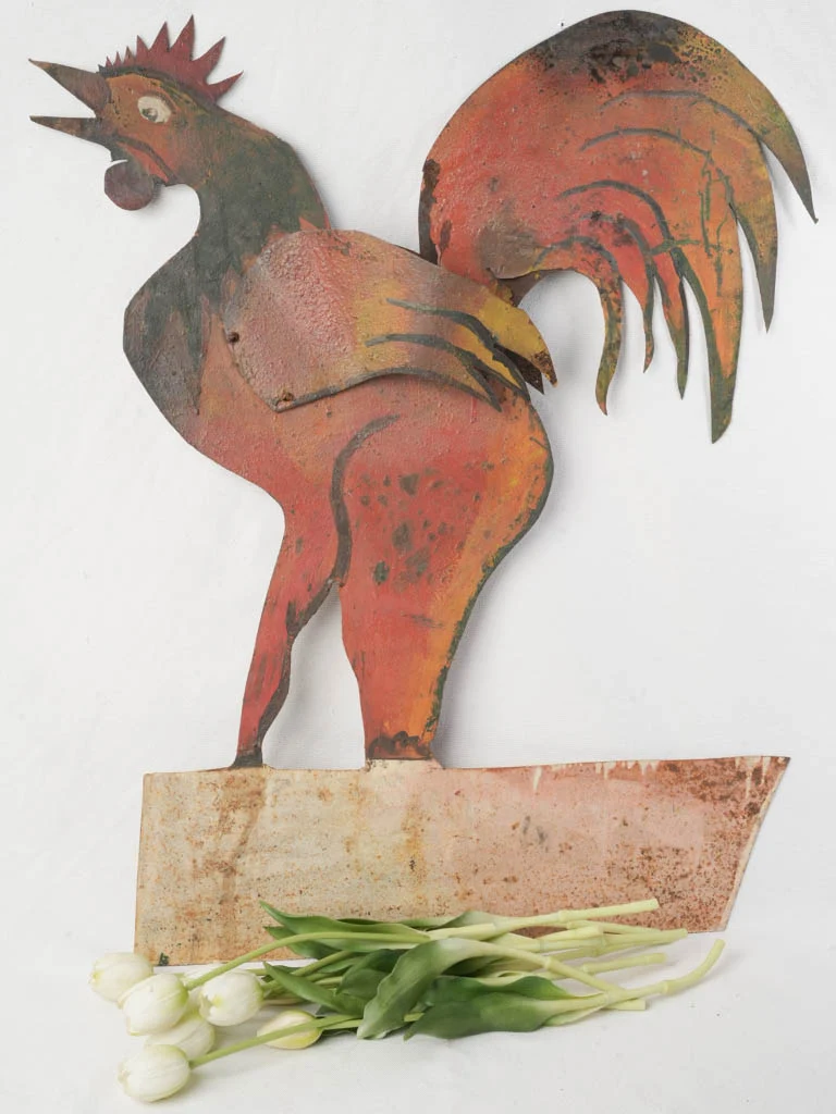 French Folk Art Rooster Sign From the Early 20th Century - 28¼"