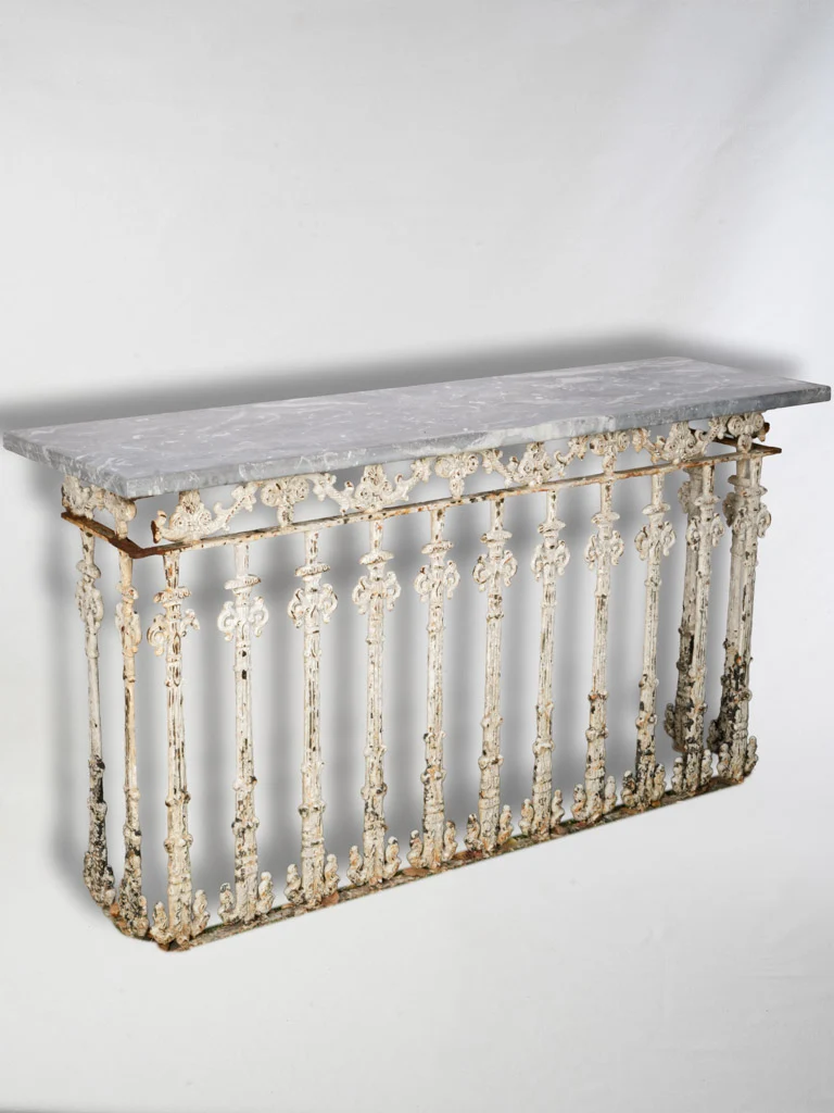 Sculptural Console Assembled from 1900s Cast-Iron Balcony Elements with Marble Top - 61"