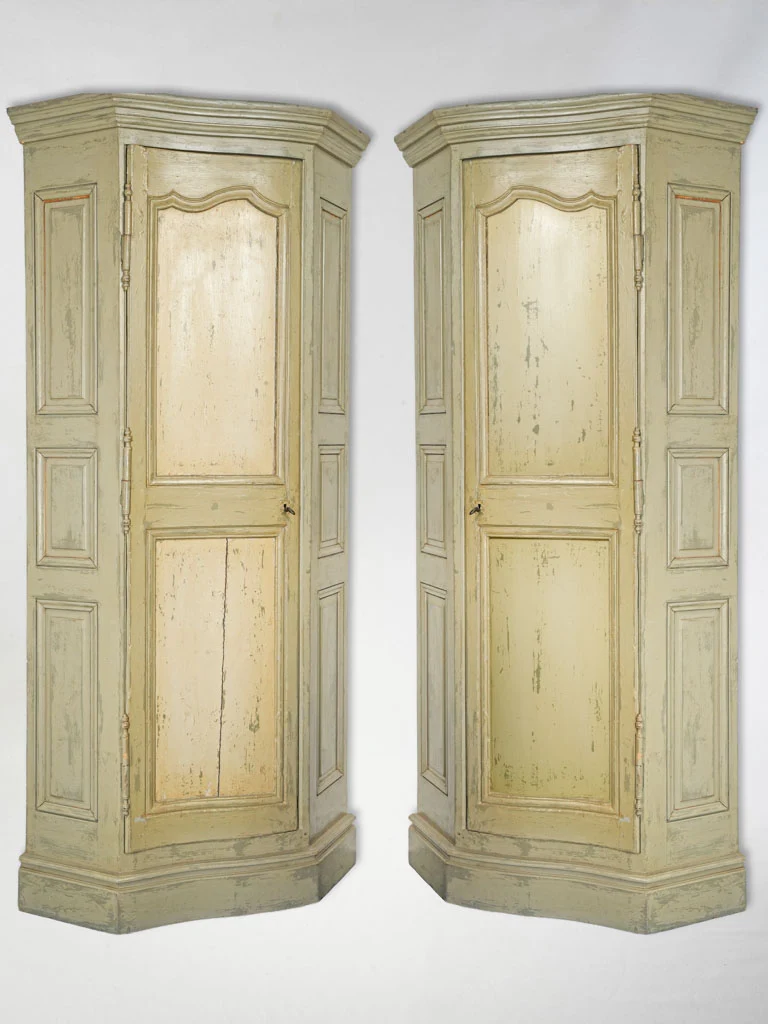 Rare Pair of Late 19th Century French Painted Corner Armoires - 87¾"