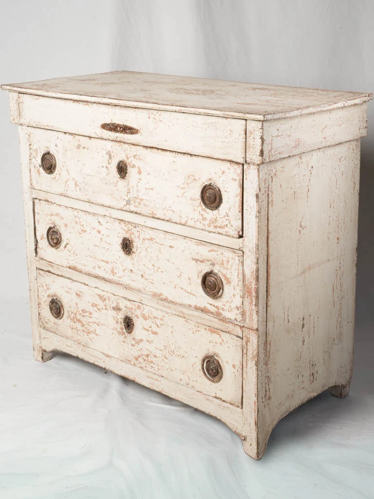 Circa 1820 French Restoration Commode in Distressed Off-White Patina - 34¼" x 37¾"