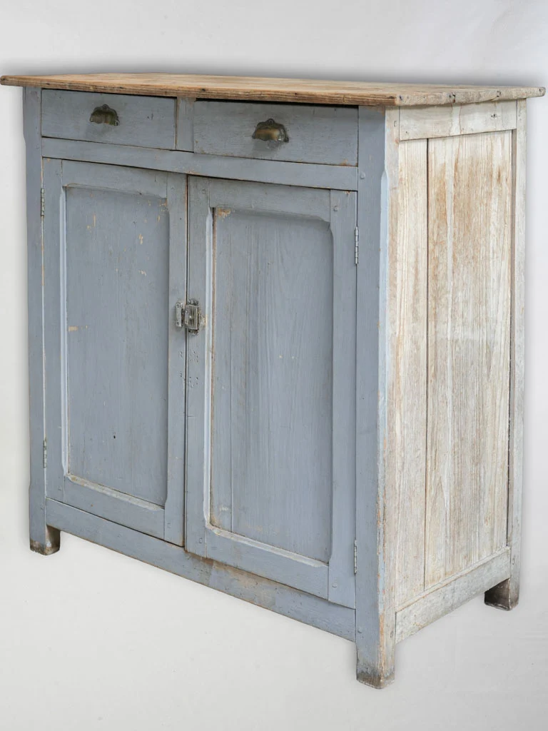 Early 20th Century French Provincial Pantry Buffet in Soft Blue-Gray Paint - 39½"