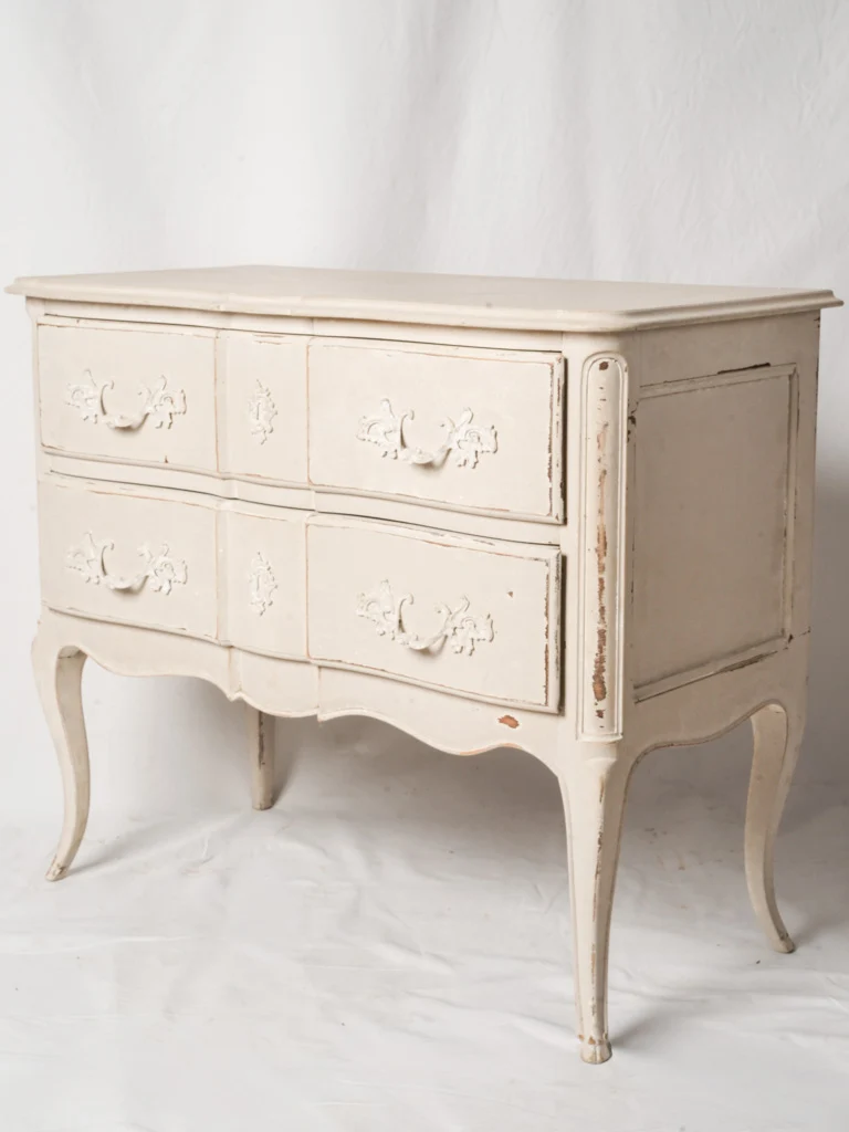Romantic French Louis XV Style Commode in Pale Grey Finish