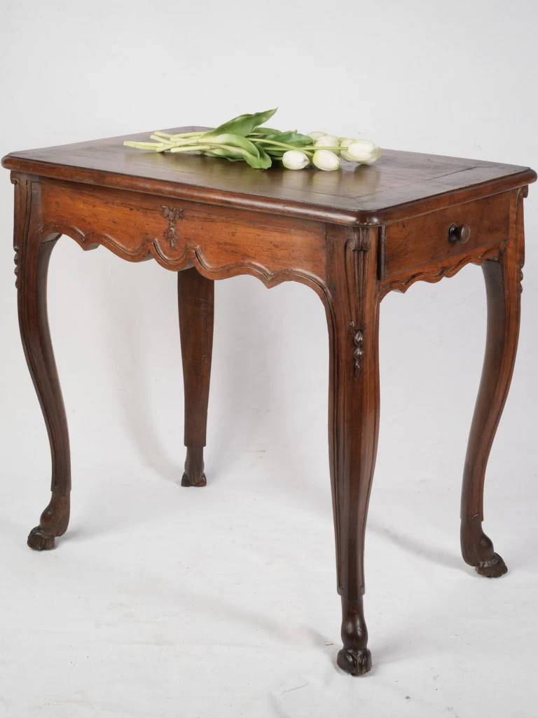 Elegant 18th Century Louis XV Walnut Side Table W/ Carved Hoof Feet and Warm Patina - 32¼" x 20¾"