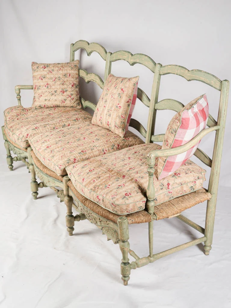 Generous 18th Century Provençal Three-Seat Radassier in Sage-Green Paint - 76¾"