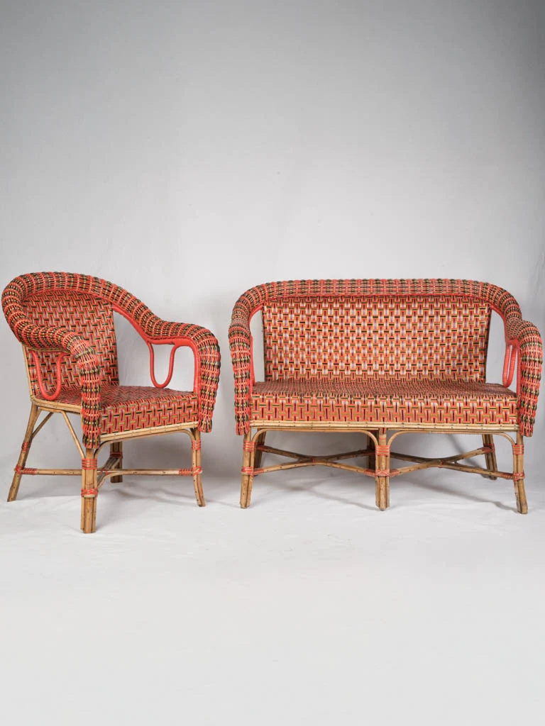 Vibrant Belle Époque Rattan Winter-Garden Suite - Armchair & Sofa