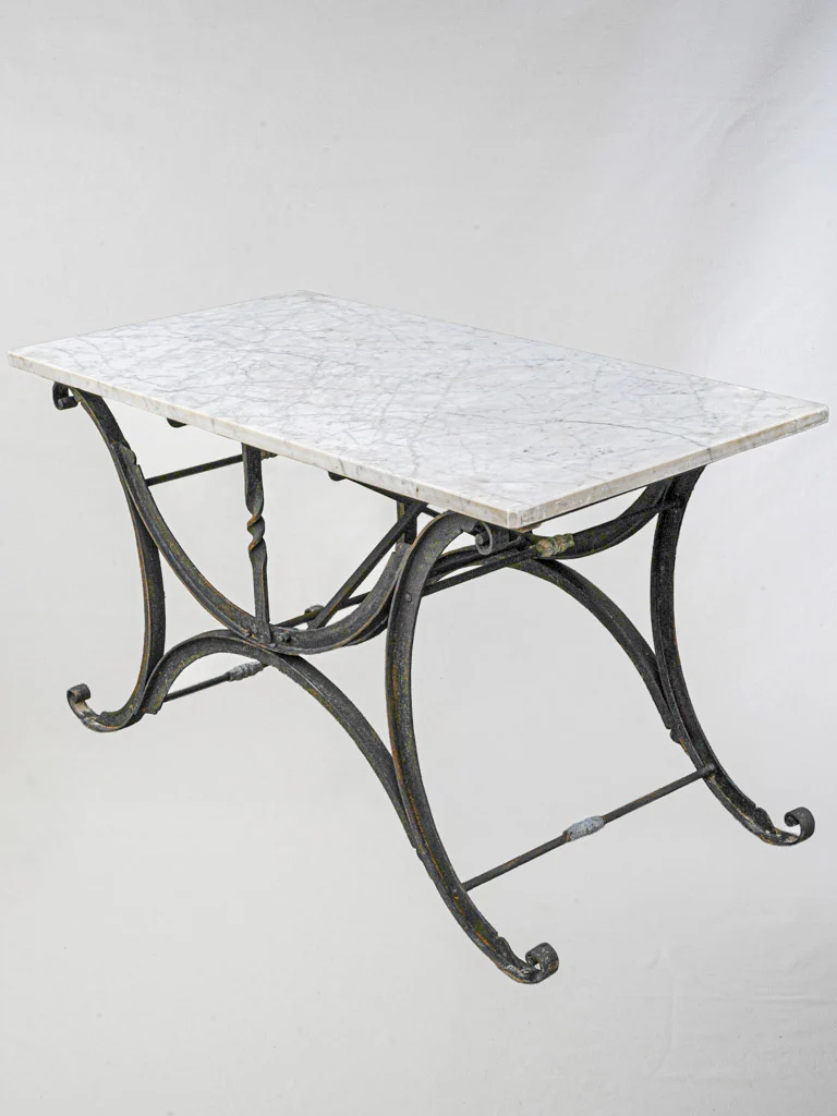 Beautiful Antique Wrought Iron and Marble Butcher’s Table - 30¼" x 52¾"