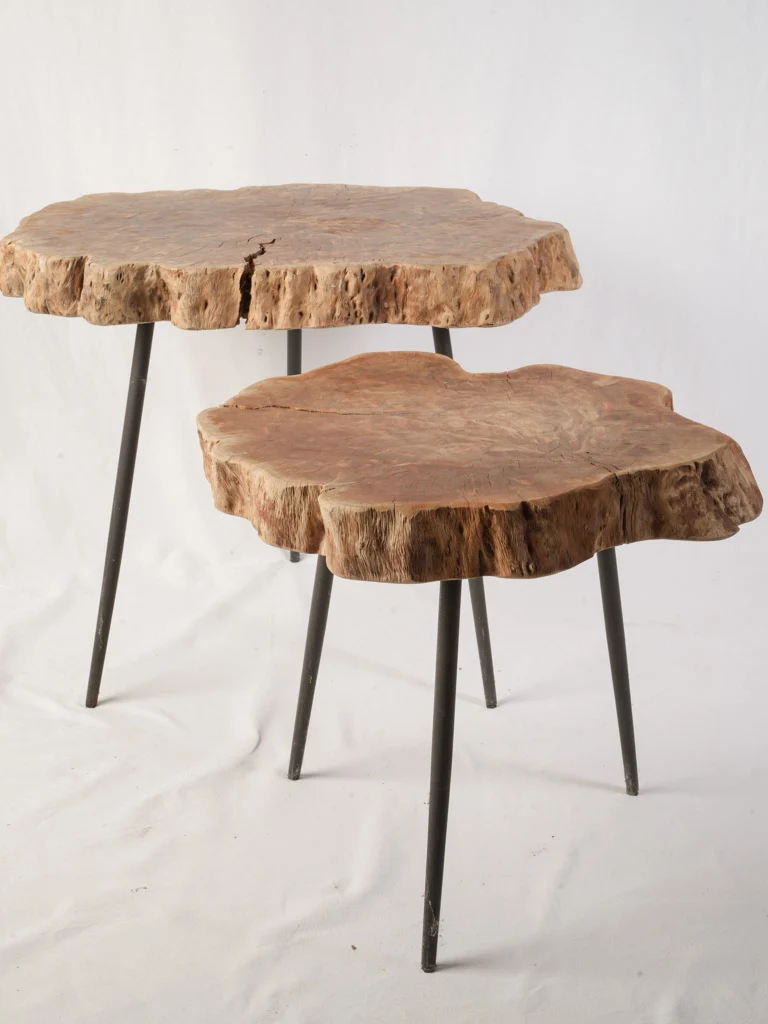 1960s French Organic Modern Nesting Tables w/ Natural Wood Tops - 24¾"