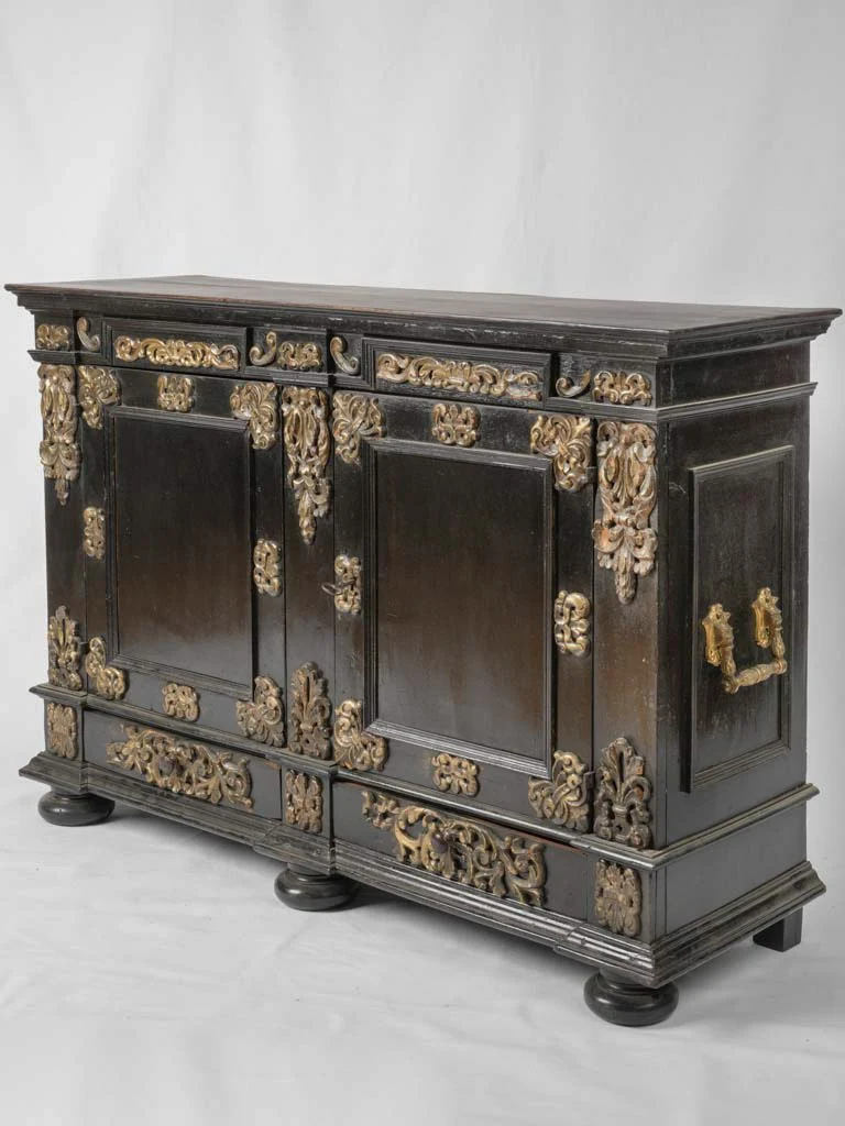 17th-century Italian blackened wood cabinet w/ bronze hardware 31" x 46"