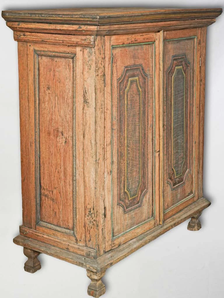 Elegant Late 19th Century Oak Cupboard W/ Polychrome Accents - 55" x 48" x 24½"