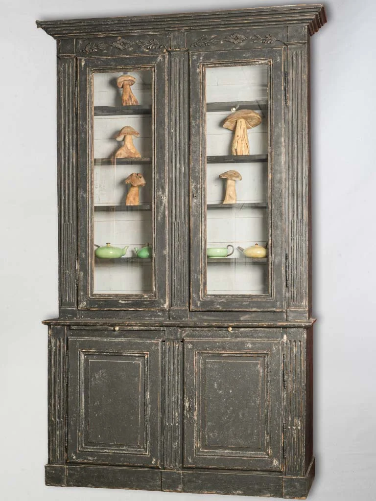 Antique French Hutch Bookcase W/ Black Patina - 114½" x 65¼" x 18½"