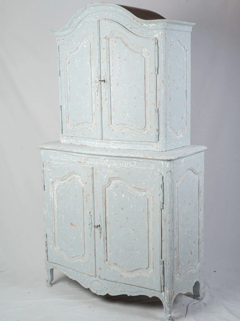 Petite Early 20th Century Romantic Curved-Front French Two-Part Painted Cupboard - 72½"