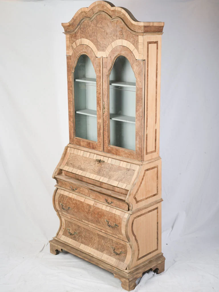 Petite Early 20th Century Dutch Burr Walnut Bureau Bookcase 82" x 33½" x 17"