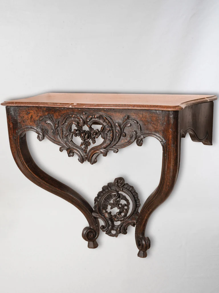 Beautiful French Louis XV Period Walnut Wall Console w/ Red Marbletop - 33" x 40½"