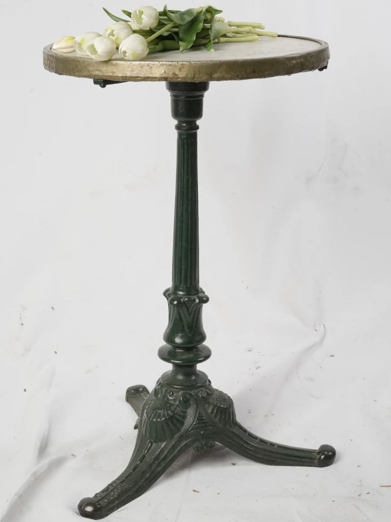 RESERVED JB - Petite French Cast-Iron Bistro Table w/ Original Marble and Brass Rim - 27½" x 18"
