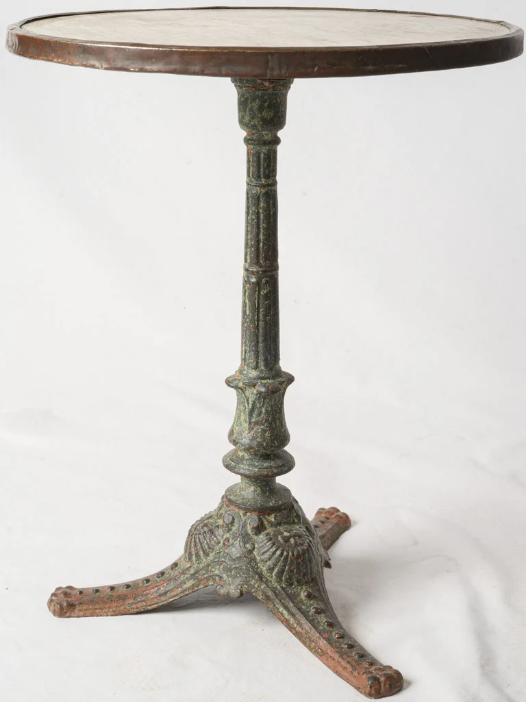 Rare 19th-Century French Bistro Table W/ Cast Iron Base And Marble Top - 27½"