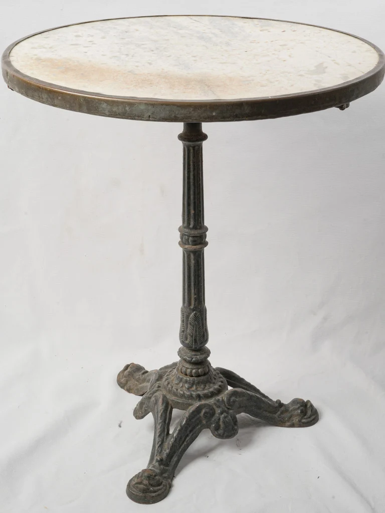 Antique French Cast Iron Bistro Table w/ Marble Top - 28¼" x 24½"