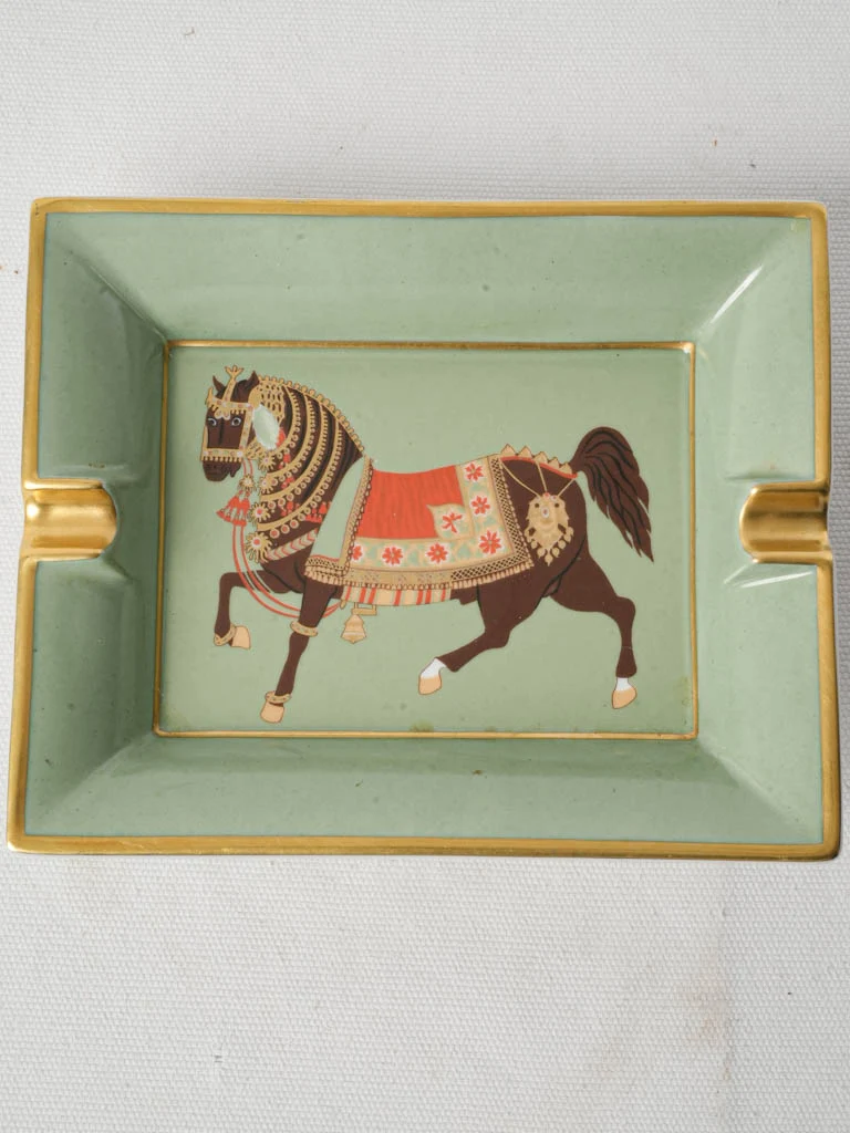 Hermès Porcelain Ashtray w/ Equestrian Decor- 8" x 6¾"