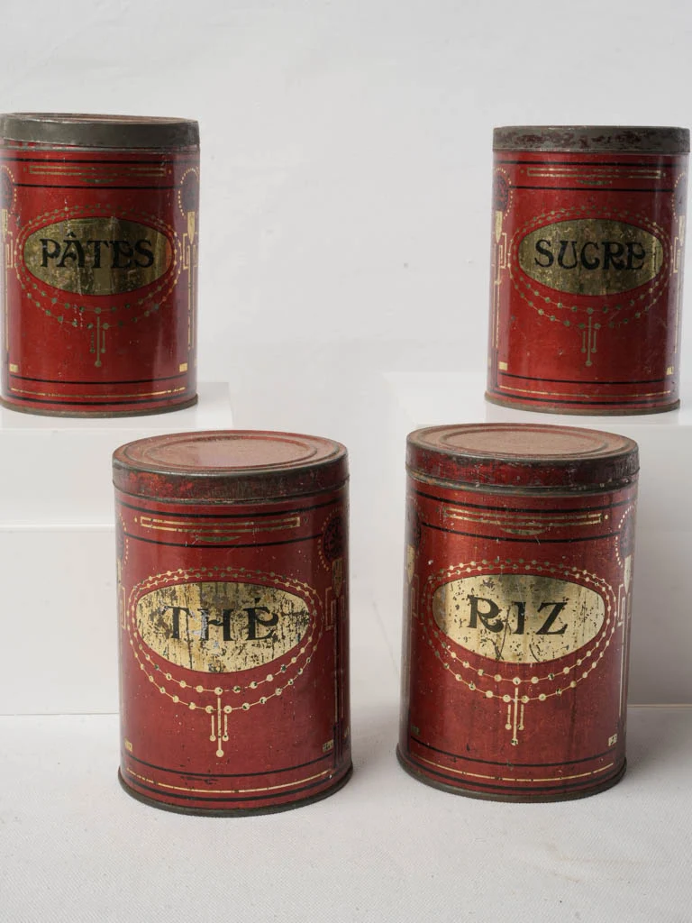 Set of 4 Early 20th-Century French Tin Kitchen Containers - 6¼" x 4¼"