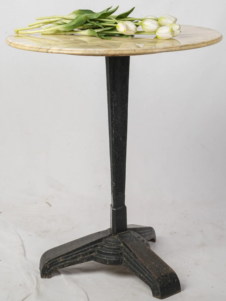 1940s Round Bistro Table w/ High-Gloss Marble Top - 28" x 24"