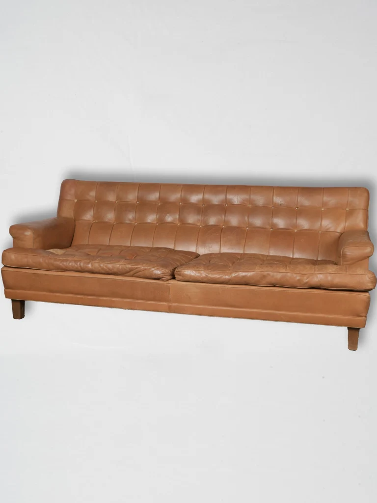Arne Norell leather sofa in cognac yellow 76"