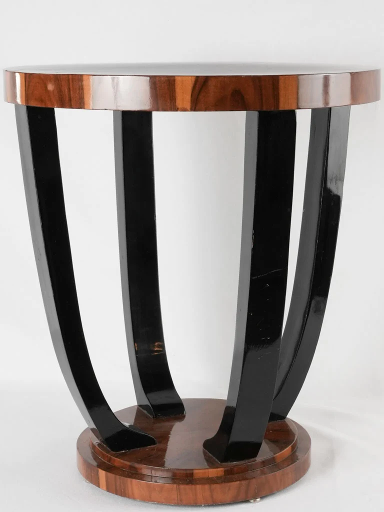 Art Deco round side table - veneer & black lacquer 26" x 23¼"