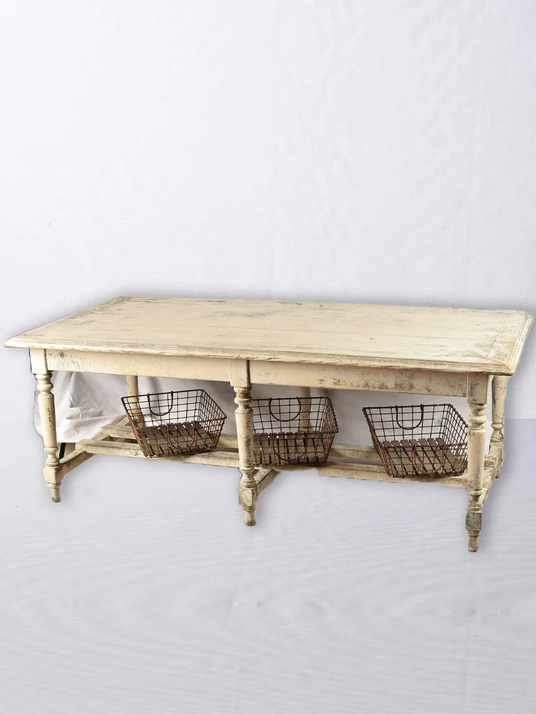 Antique French draper's table w/ beige patina 77¼" x 37"