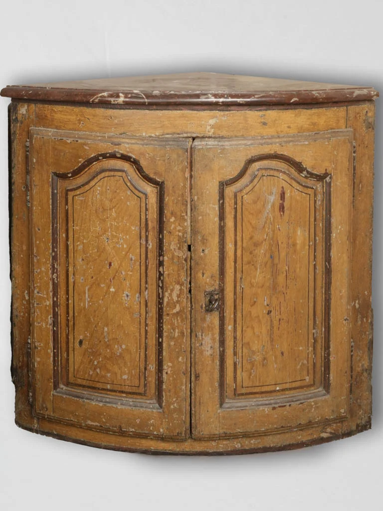 18th century Provencal curved corner cabinet with marble top