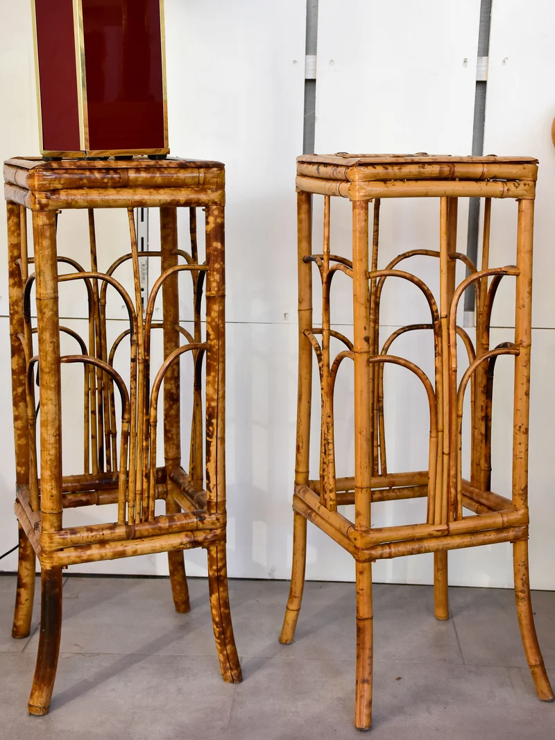 Pair of vintage rattan side tables