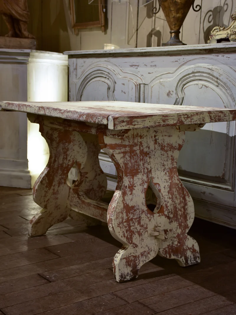 Chunky and rustic Swiss table with white patina