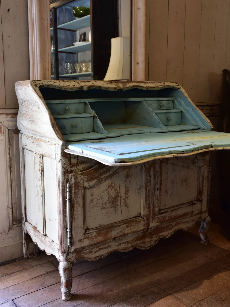 19th century Louis XV secretaire buffet with aqua interior