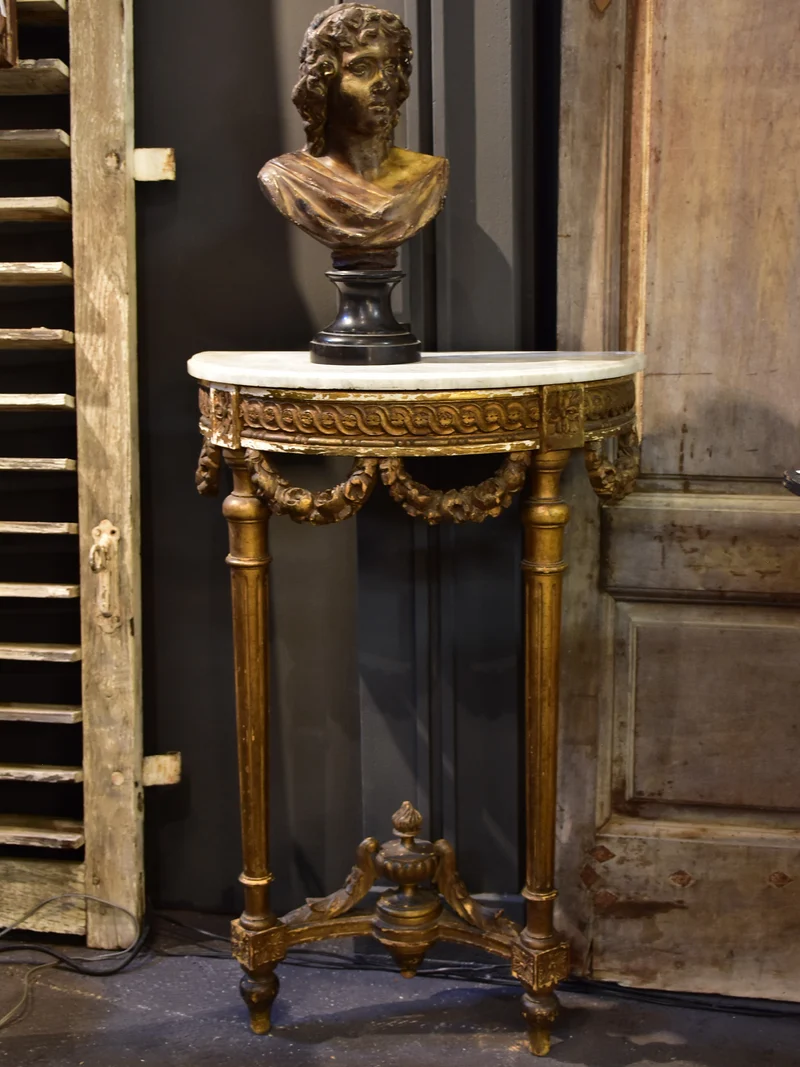 Louis XVI demilune console table with marble top