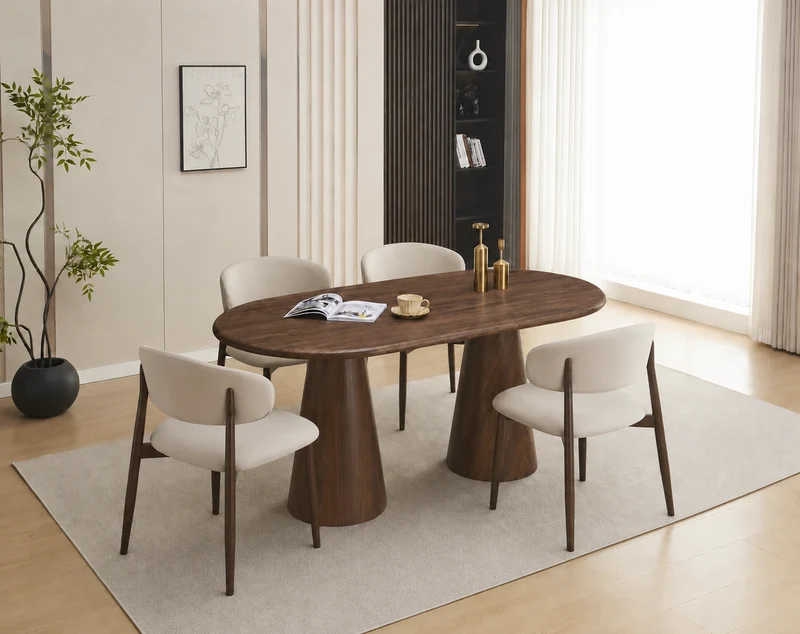 Lot table à manger Iconic 150x90cm effet bois noyer + chaises Lucile effet noyer