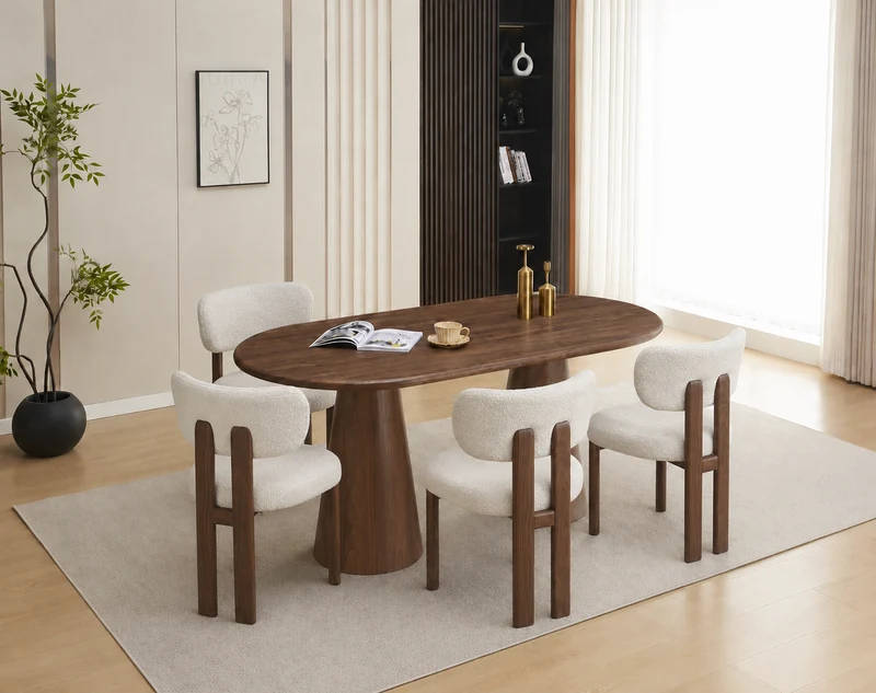 Lot table à manger Iconic 180x90cm effet bois noyer + chaises Hera effet noyer