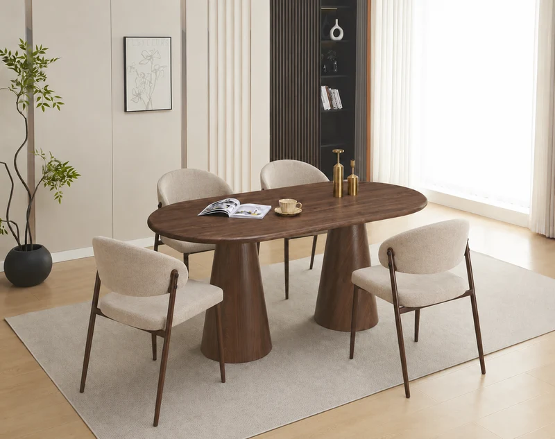 Lot table à manger Iconic 150x90cm effet bois noyer + chaises Lamia effet noyer