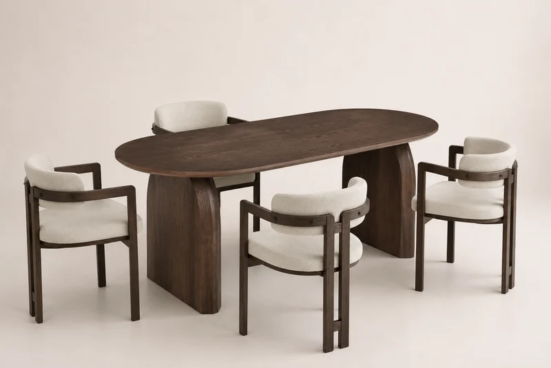 Lot table à manger Helen 160x90cm effet bois noyer + chaises Mellow effet noyer