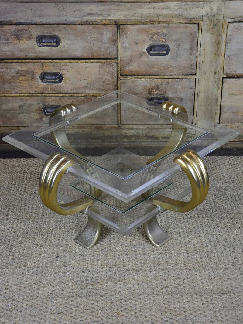 Vintage French coffee table - square with two shelves