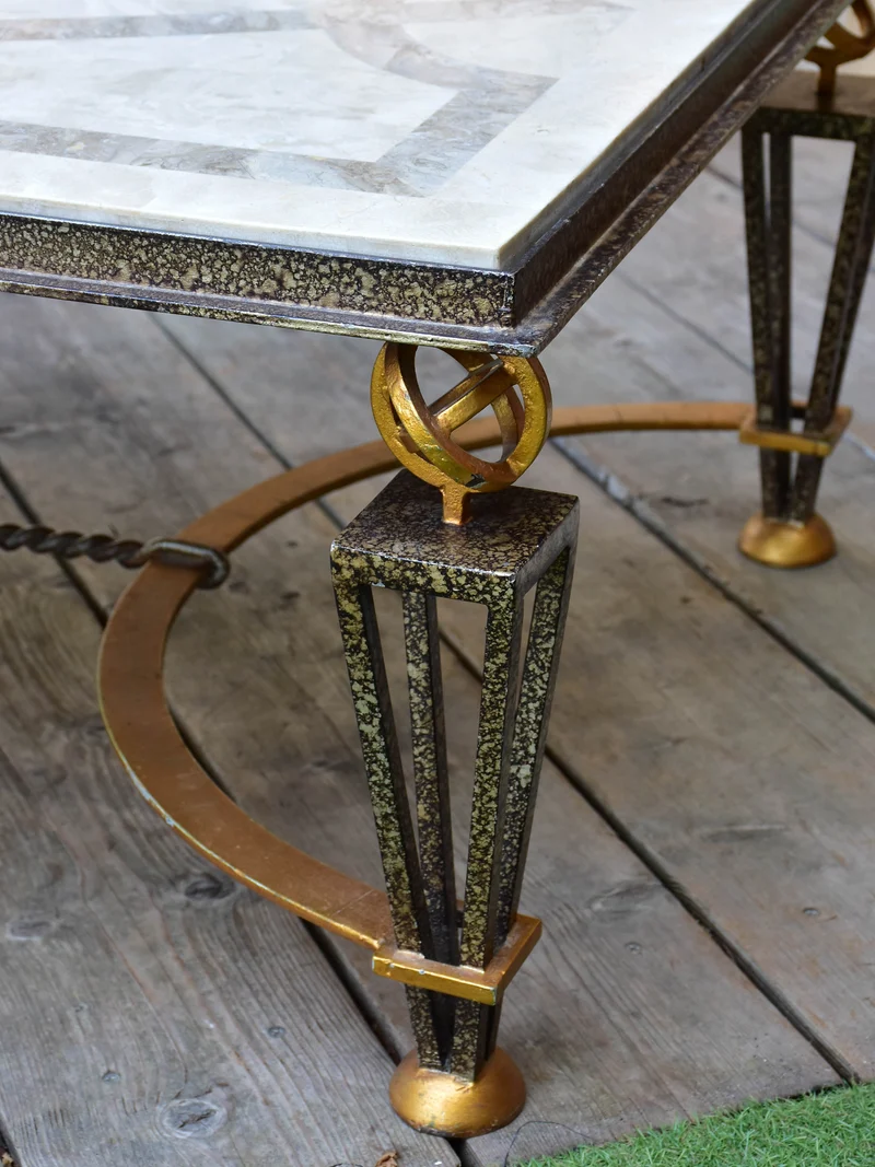 Large vintage Italian coffee table with marble marquetry