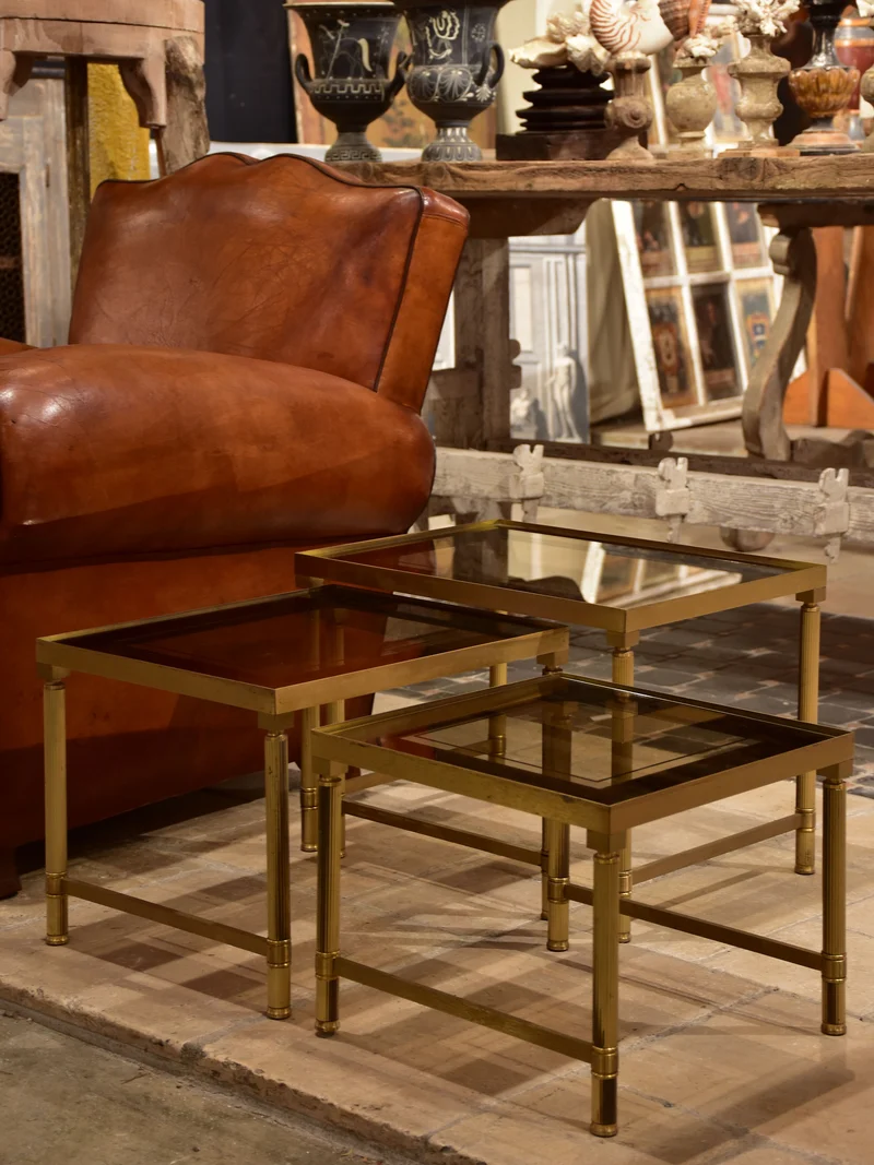 Nesting tables, brass and tinted glass, 1960s - 3