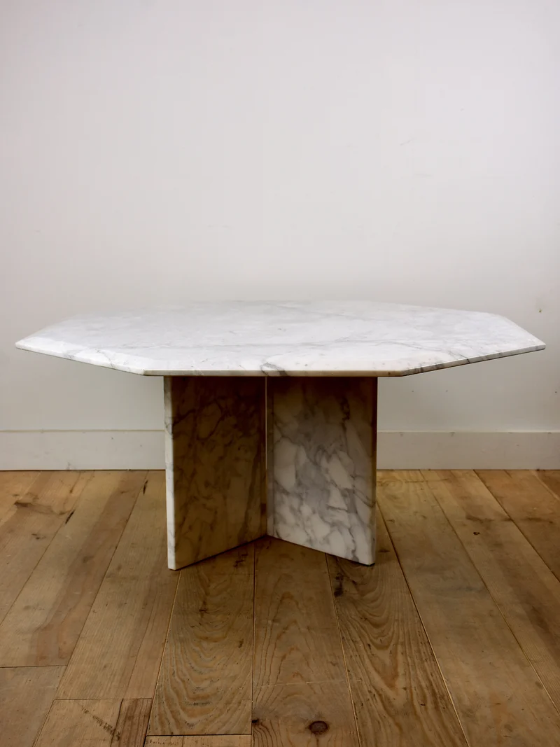 Vintage white marble coffee table - octagonal