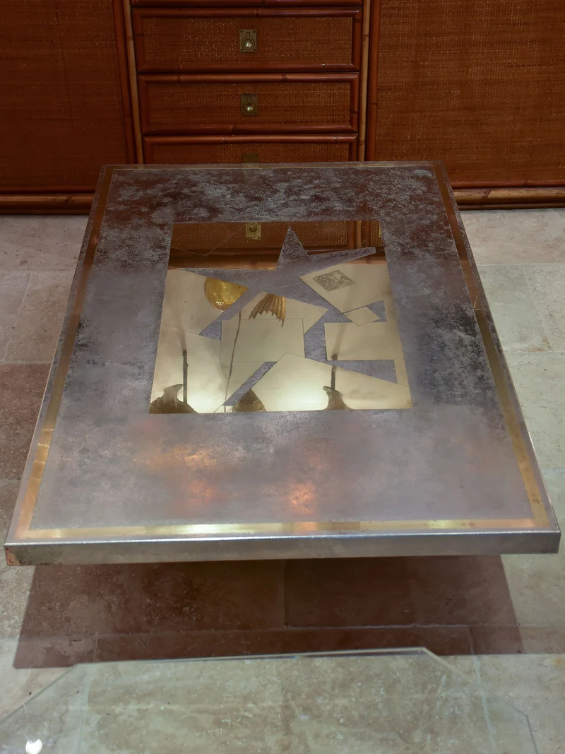 Rectangular etched brass Armand Jonckers coffee table
