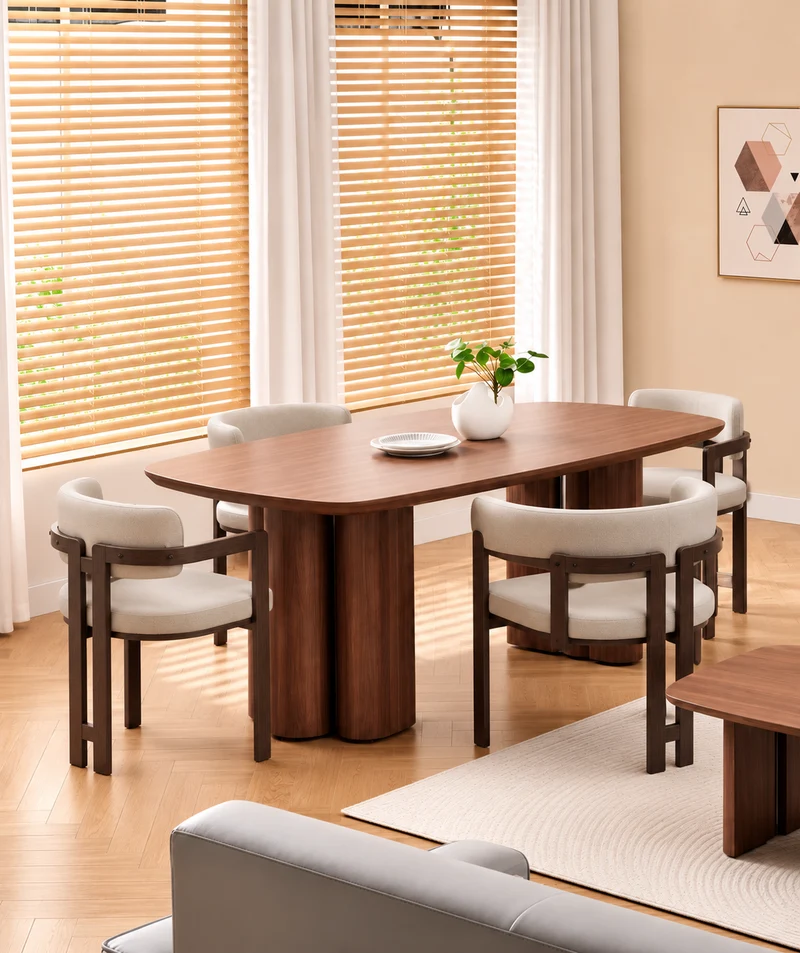 Lot table à manger Trinity effet noyer + chaises Mellow effet noyer