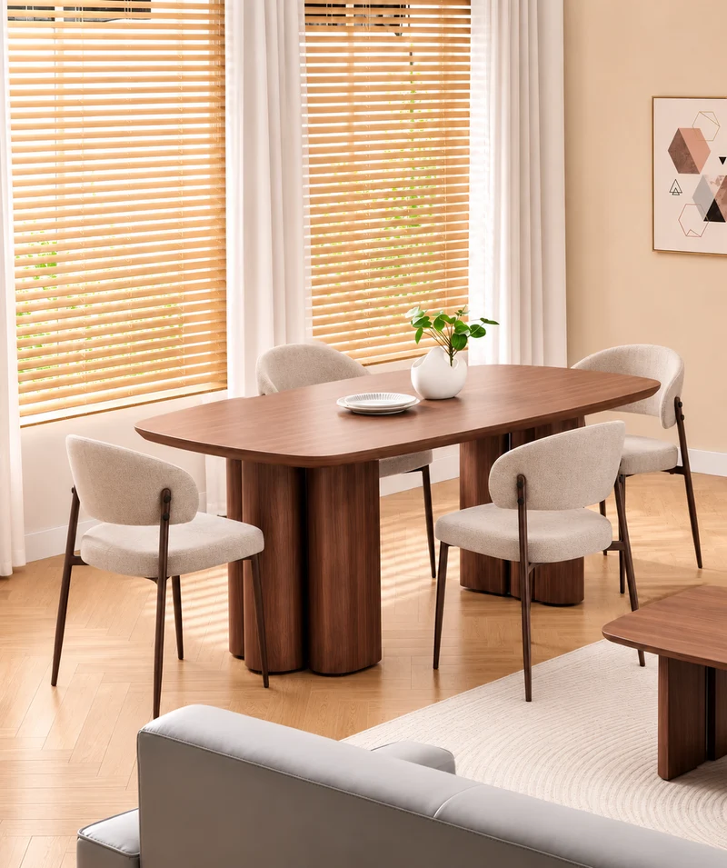 Lot table à manger Trinity effet noyer + chaises Lamia effet noyer