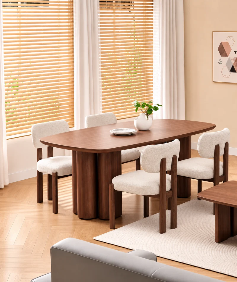 Lot table à manger Trinity effet noyer + chaises Hera effet noyer