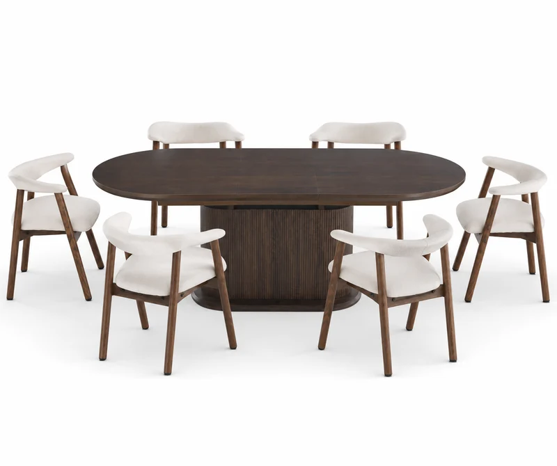 Lot table à manger Loka extensible effet noyer + chaises Berita effet noyer