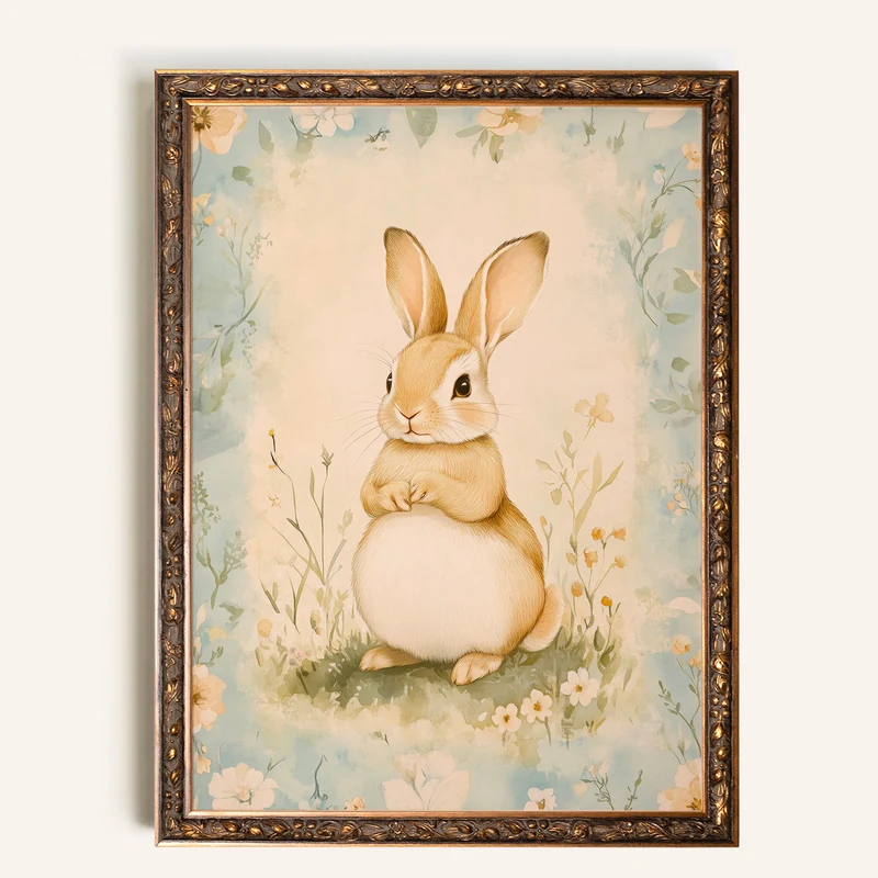 Toile vintage - Lapin de printemps