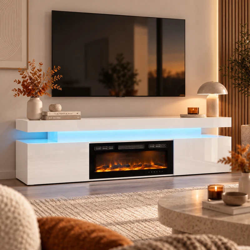 Meuble TV MOBILIER 1 Monfero 104 (Blanc + Blanc brillant)