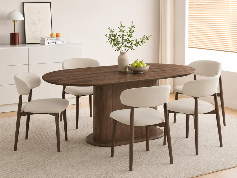 Lot table à manger Loka + chaises Lucile effet noyer