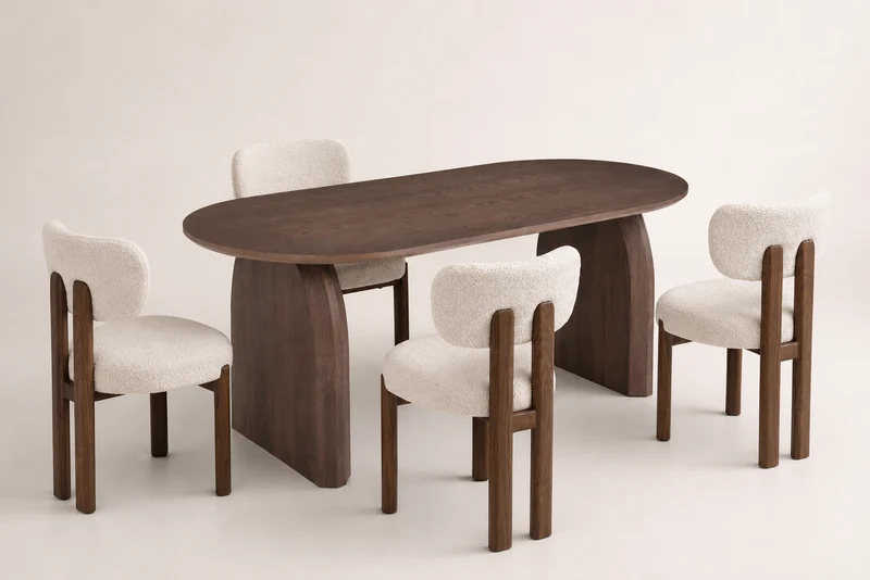 Lot table à manger Fluide + chaises Hera effet noyer